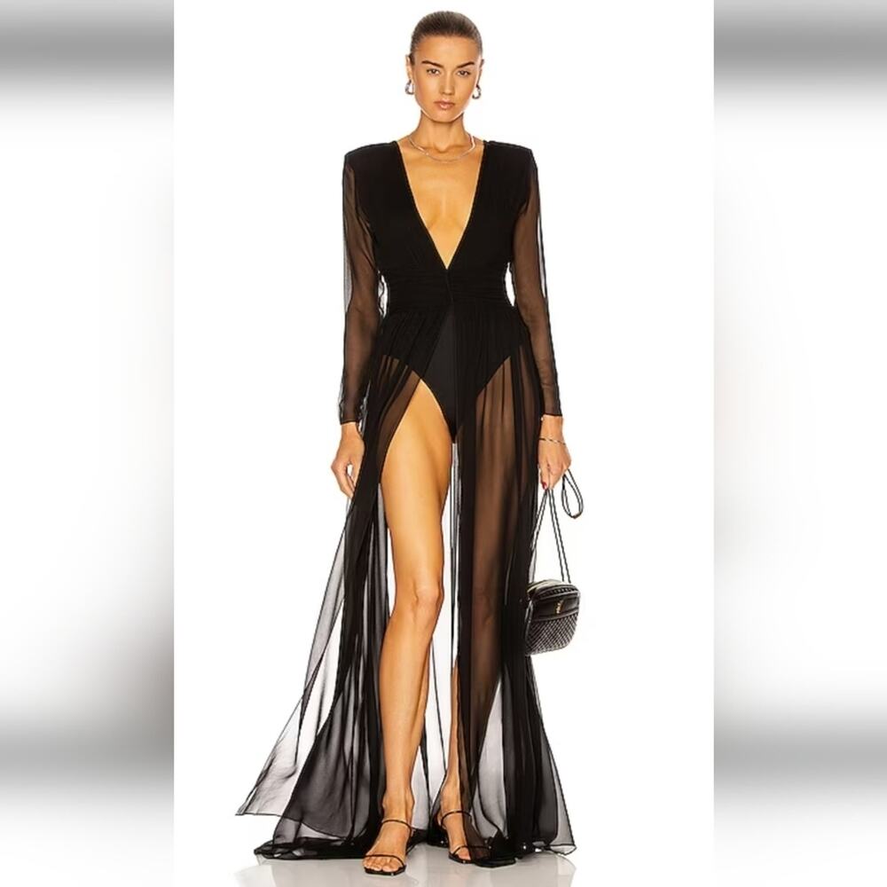 Retrofete Angela Dress Black Silk Size XS Long Sleeve Sheer NWT V Neck